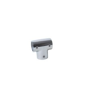 7/8 inch Tubing 3-way Tee Fitting, High Polished Stainless Steel - AISI 316 Marine Grade front angle