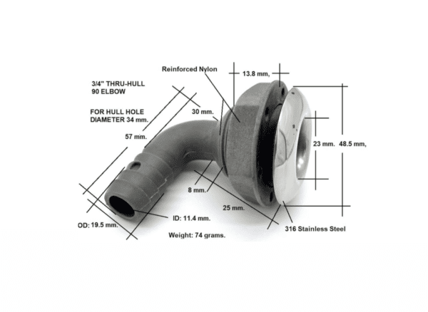 3/4” 90° Thru-hull Elbow