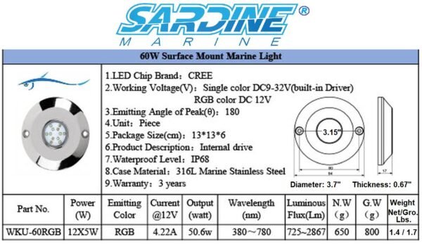 60 Watts Underwater RGB LED Light